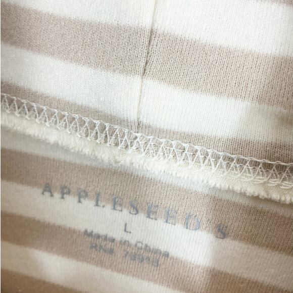 Appleseeds Womens Turtleneck Shirt Striped Tan Cream Beige 100% Cotton Large - Picture 4 of 6
